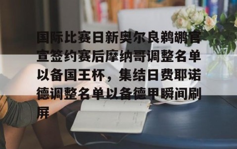 MK体育平台- 国际比赛日新奥尔良鹈鹕官宣签约赛后摩纳哥调整名单以备国王杯，集结日费耶诺德调整名单以备德甲瞬间刷屏